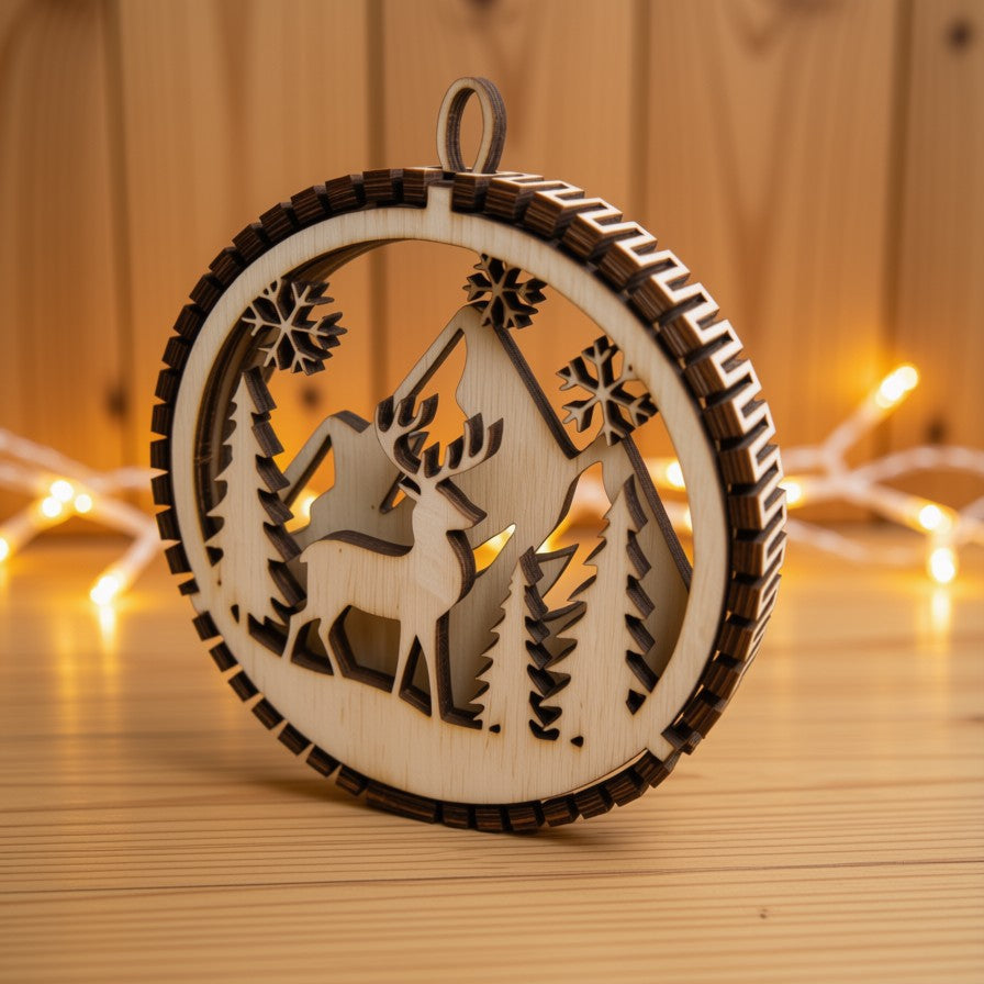 Winterwald mit Hirsch